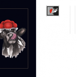 Postkarte Bollenhut Kuh mit Zunge