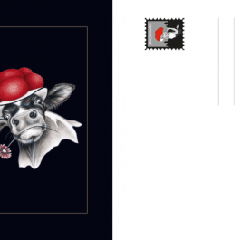 Postkarte Bollenhut Kuh mit Blume