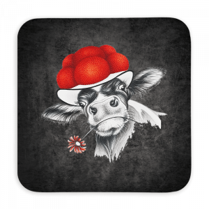 Untersetzer 9x9 Black Edition - Bollenhut Kuh mit Blume