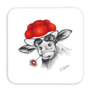 Untersetzer 9x9 - Bollenhut Kuh mit Blume