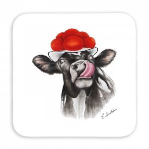 Untersetzer 9x9 - Bollenhut Kuh mit Zunge