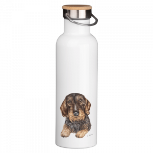 Thermoflasche mit Bambusdeckel - Rauhaardackel