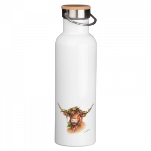 Thermoflasche mit Bambusdeckel - Blumenhochlandrind
