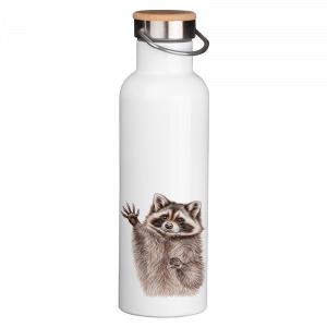 Thermoflasche mit Bambusdeckel - Waschbär