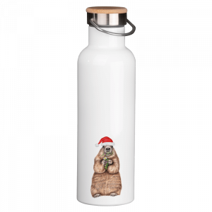 Thermoflasche mit Bambusdeckel - Weihnachtsmurmeltier
