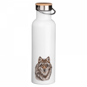 Thermoflasche mit Bambusdeckel - Wolf