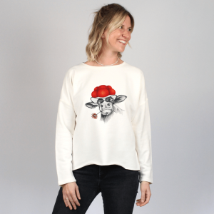 Damen Oversize Sweater - Bollenhut Kuh mit Blume