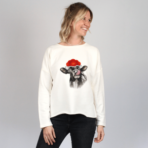 Damen Oversize Sweater - Bollenhut Kuh mit Zunge