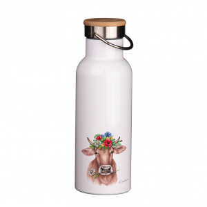 Thermoflasche mit Bambusdeckel - Blumenkuh