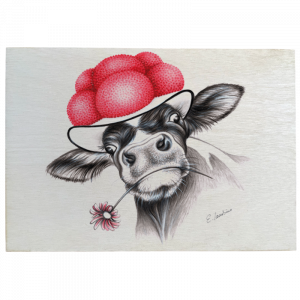 Holztafel Bollenhut Kuh mit Blume