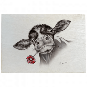 Holztafel - Kalb mit Blume