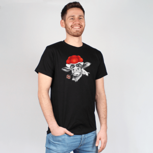 Herren T-Shirt - Bollenhut Kuh mit Blume