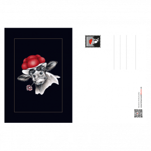 Postkarte Bollenhut Kuh mit Blume
