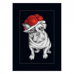 Postkarte Bollenhut Bulldogge