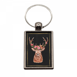 Schlüsselanhänger Blumenhirsch, rechteckig, 40x25mm