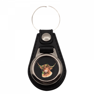 Schlüsselanhänger rund Blumenhochlandrind