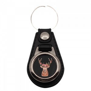 Schlüsselanhänger rund Blumenhirsch