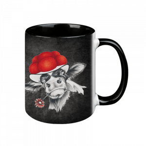 TASSE Black Edition - Bollenhut Kuh mit Blume